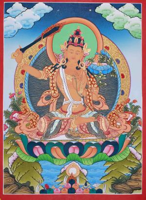 Original Hand-Painted Manjushri Thangka | Manjushree Bodhisattva of Wisdom | Bodhisattva Thangka Painting